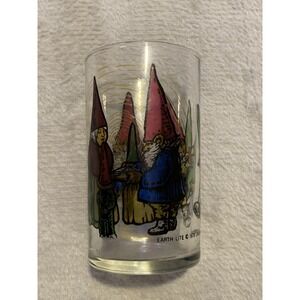 Earth Lite Gnome Candle Holder,  4" h, Clear Glass Votive with Exterior Art 1979